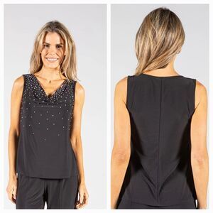 New TIANA B Woman's (L) Black Cowl Neck Beaded Detail  Sleeveless Top $60